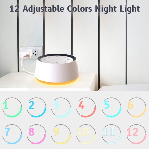 Brown Noise Sound Machine with 30 Soothing Sounds 12 Colors Night Light White Noise Machine for Adults Baby Kids Sleep Machines Memory Function 36 Volume Levels 5 Timers for Home Office Travel - Image 4