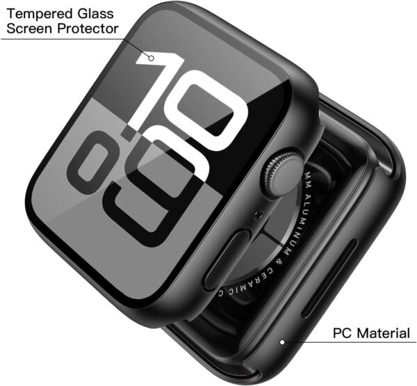 Misxi 2 Pack Tempered Glass Case Compatible for Apple Watch Series 10 (2024) 46mm, Hard PC Screen Protector Overall Protection Ultra-Thin Lightweight Scratch-Resistant Cover for iWatch, Satin Black - Image 3