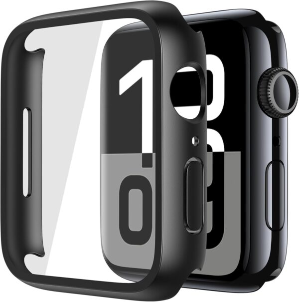 Misxi 2 Pack Tempered Glass Case Compatible for Apple Watch Series 10 (2024) 46mm, Hard PC Screen Protector Overall Protection Ultra-Thin Lightweight Scratch-Resistant Cover for iWatch, Satin Black