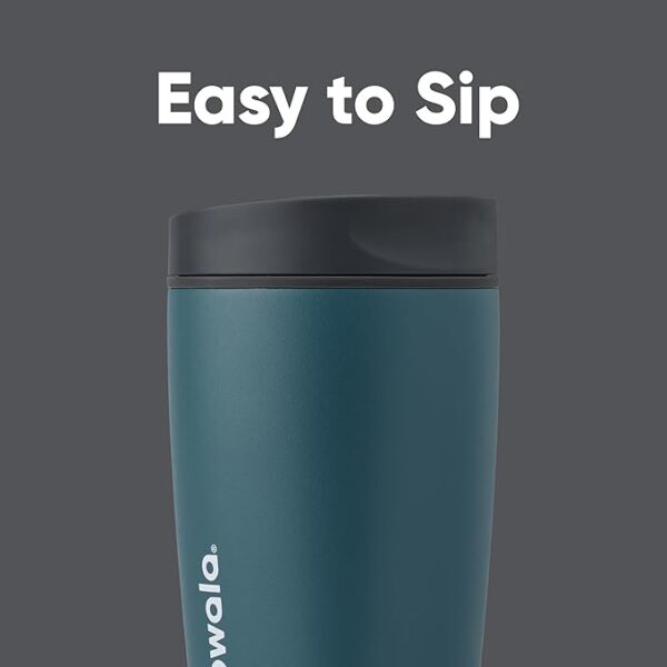 Owala SmoothSip Slider Insulated Stainless Steel Coffee Tumbler, Reusable Iced Coffee Cup, Hot Coffee Travel Mug, BPA Free 12 oz, Grey/Blue (High Dive) - Image 2