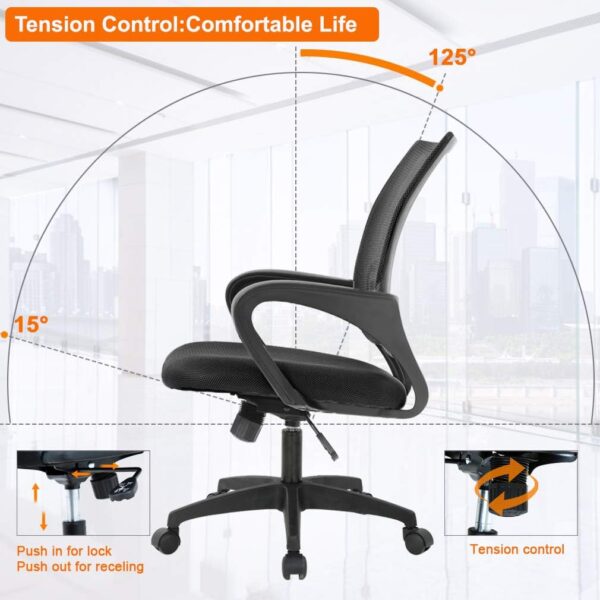 Home Office Chair Ergonomic Desk Chair Mesh Computer Chair with Lumbar Support Armrest Executive Rolling Swivel Adjustable Mid Back Task Chair for Women Adults, Black - Image 3