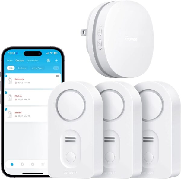 Govee WiFi Water Sensor 3 Pack, Smart Water Leak Detector, 100dB Adjustable Alarm Suit for Home and Basement, Water Leak Alert with Email & APP Push