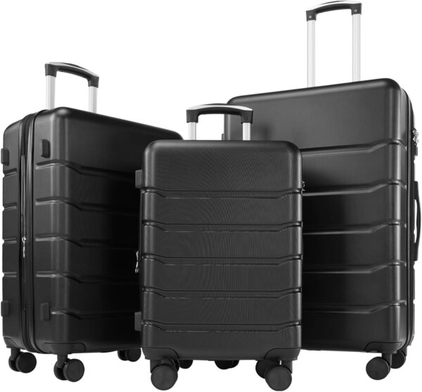 Sweetcrispy 3-Piece Luggage Sets, Hard Shell ABS Suitcases with Double Spinner Wheels, Lightweight Expandable Rolling Travel Suit Case with TSA Lock