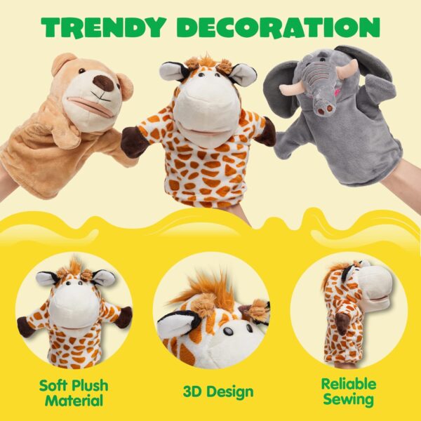 JOYIN 6Pcs Kids Hand Puppet Set with Working Mouth, Toddler Animal Plush Toy Includes Elephant, Giraffe, Lion, Bear, Raccoon and Monkey for Show Theater, Birthday Gifts - Image 3