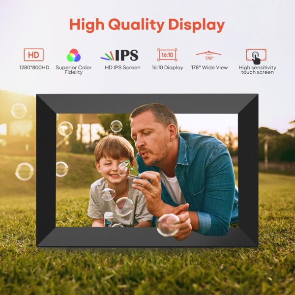 Frameo 10.1 Inch WiFi Digital Picture Frame, 1280x800 HD IPS Touch Screen Photo Frame Electronic, 32GB Memory, Auto-Rotate, Wall Mountable, Share Photos/Videos Instantly via Frameo App from Anywhere - Image 3